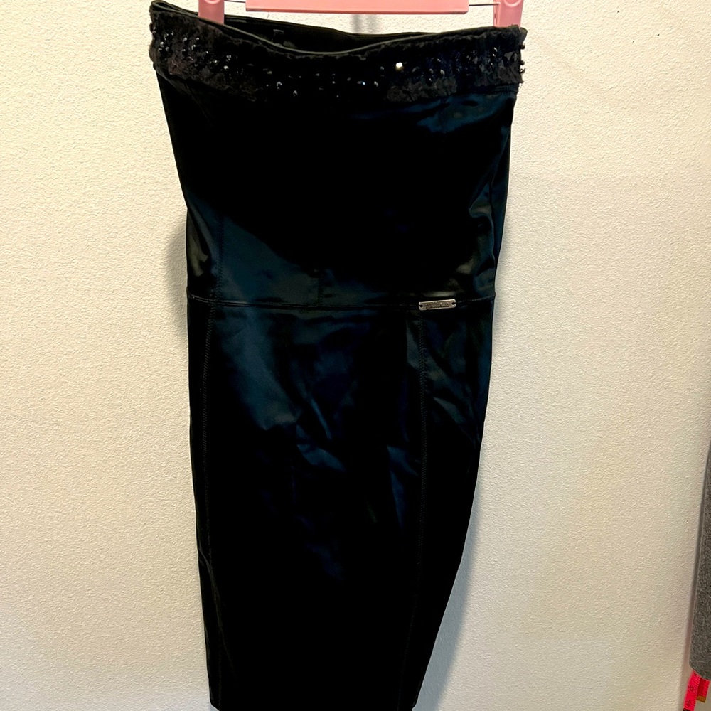 Galliano Black Strapless Cocktail Dress w/ Black Jewels, Vintage, Size 26/40